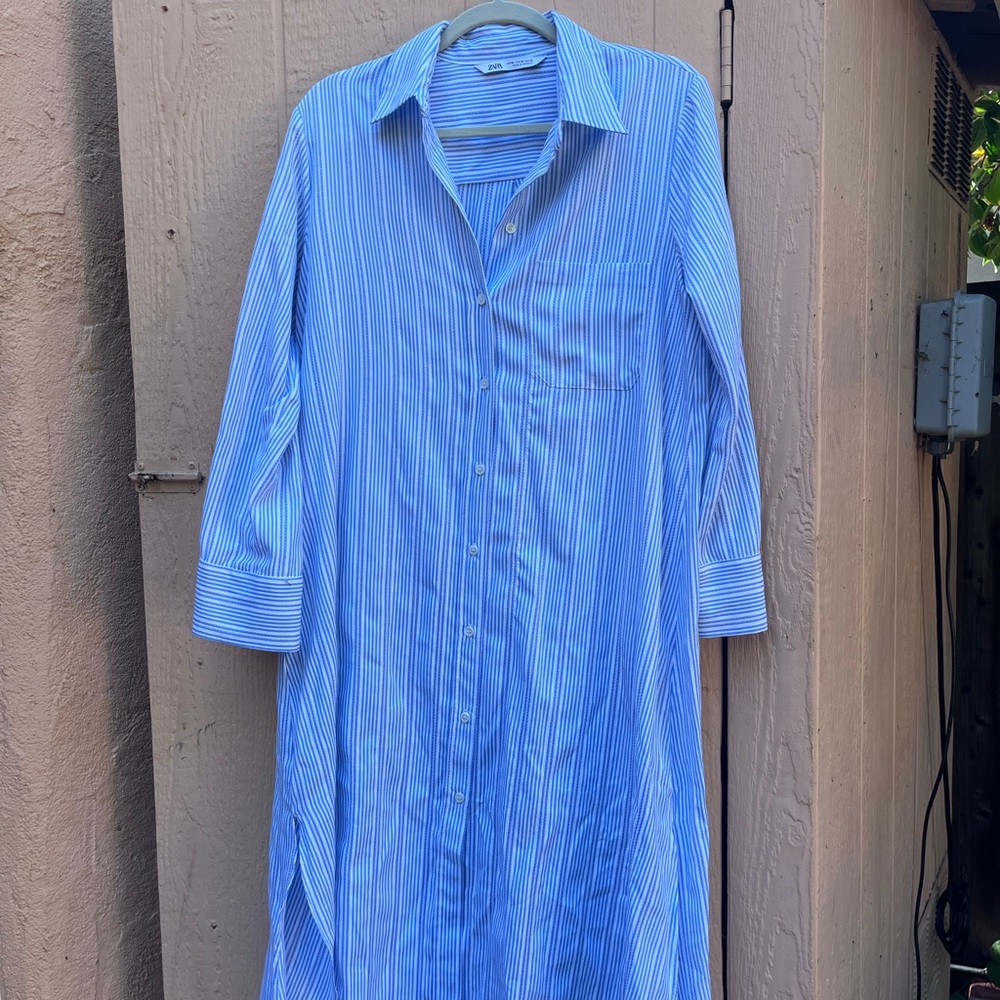 Zara Blue Striped Long Sleeve Dress